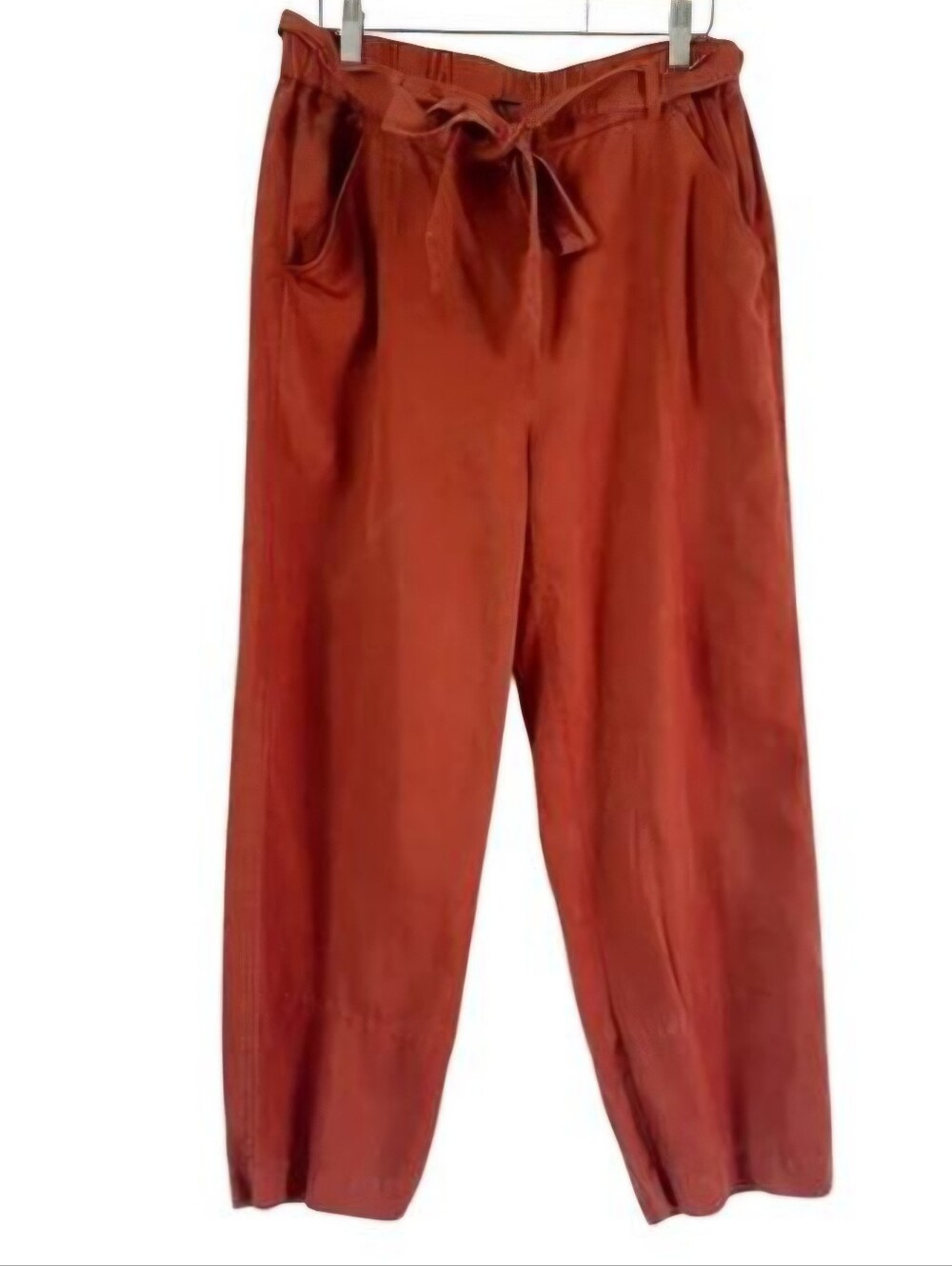 Eileen Fisher Rust Orange Tie-Waist Tencil LinenCropped Pants
